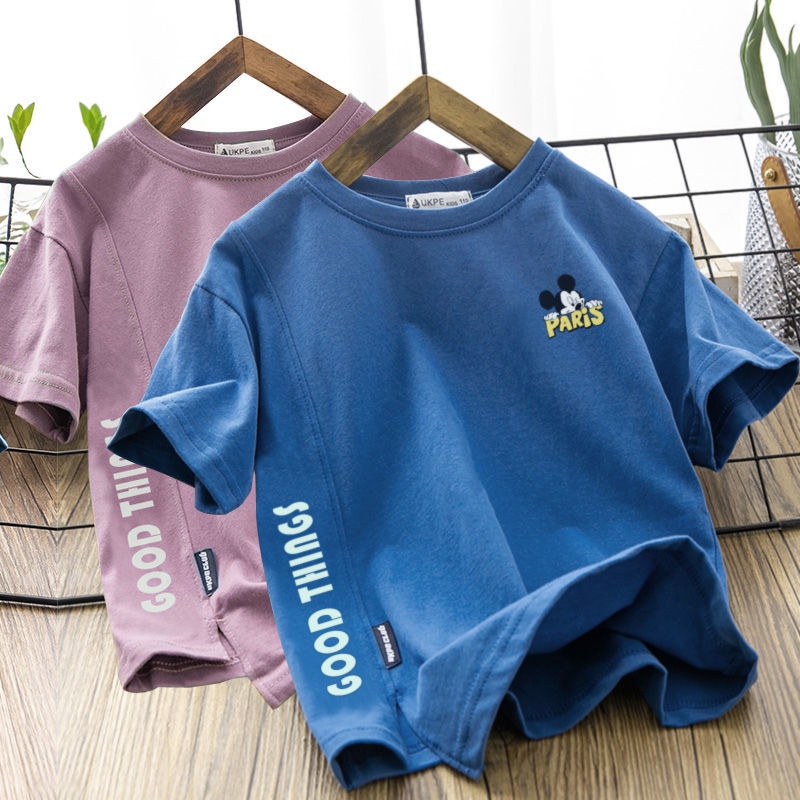 Áo Thun 100% Cotton Nguyên Chất Tay Ngắn Thời Trang Mùa Hè Phong Cách Hàn Quốc Dành Cho Bé Trai