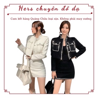 [Order] Set dạ tweed viền đá áo khoác croptop cổ trụ phối chân váy ngắn, loại 1 lớp không lót