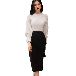 Olv - chân váy apache black midi skirt