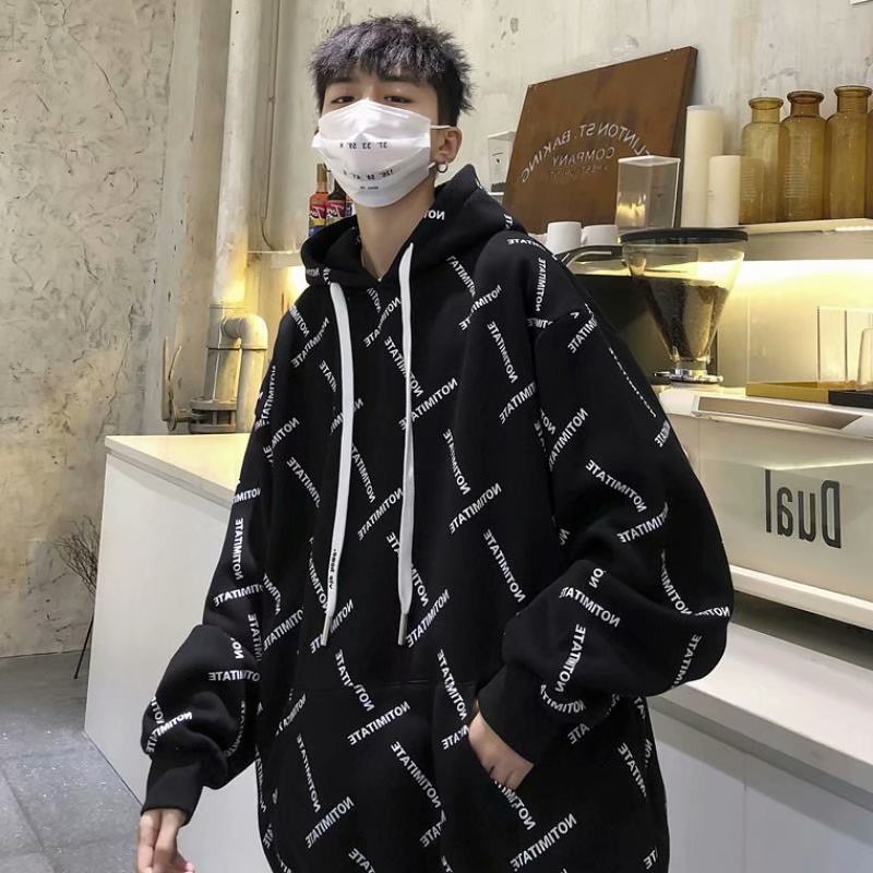 Áo hoodie chất nhung dáng rộng họa tiết in hình phong cách Hip hop thời trang thu đông cá tính cho nam cỡ lớn M-3XL | BigBuy360 - bigbuy360.vn