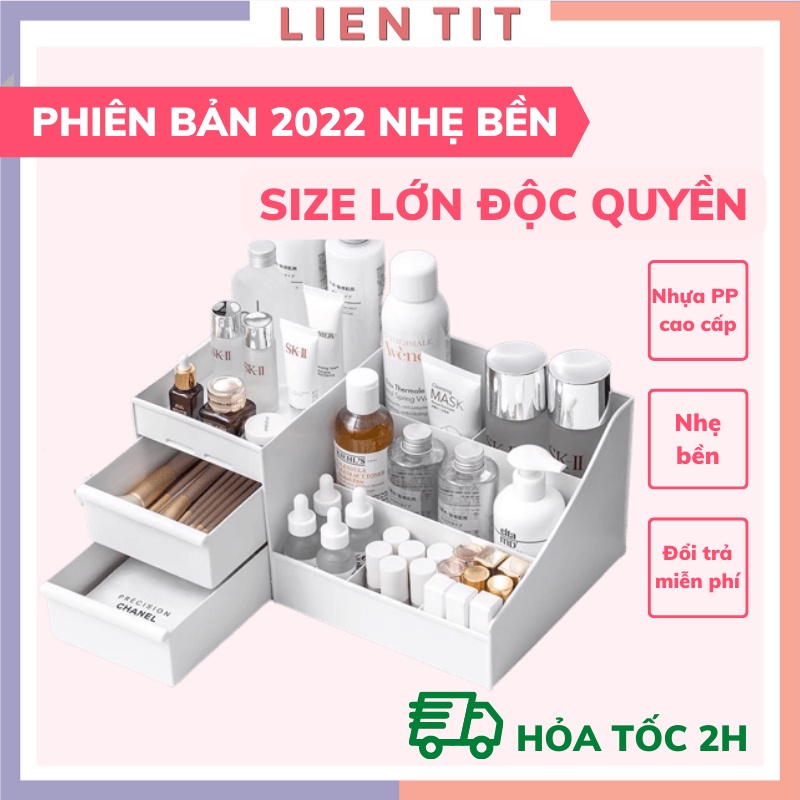 Kệ đựng mĩ phẩm đồ trang điểm nhựa 3 tầng để bàn, khay để mỹ phẩm có hộp ngăn kéo tiện lợi