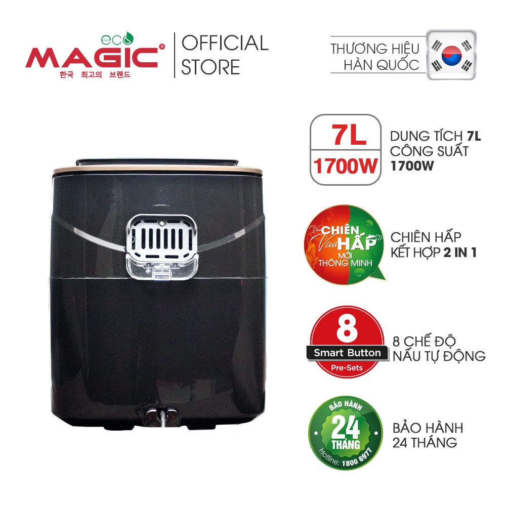 Nồi chiên không dầu kết hợp hấp Magic Eco S07 7L cho gia đình 8-10 người,8 chế độ chiên-hấp tự động,bảo hành chính hãng