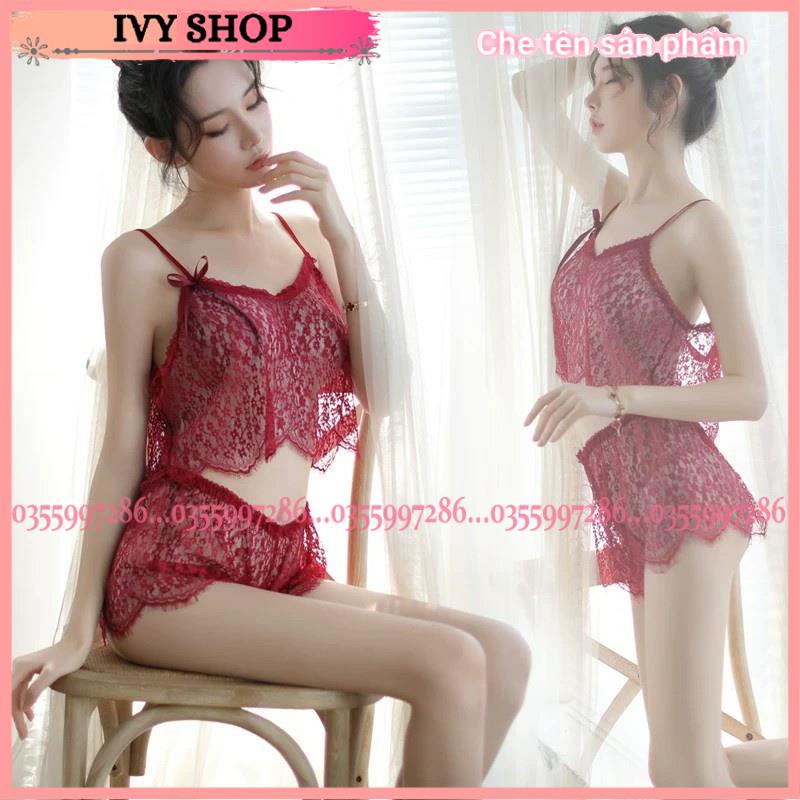 Bộ Ngủ Nữ Sexy Hai Dây Gợi Cảm - Ren Xuyên Thấu Gợi Cảm - BN001 BNR003 - Ivyshop