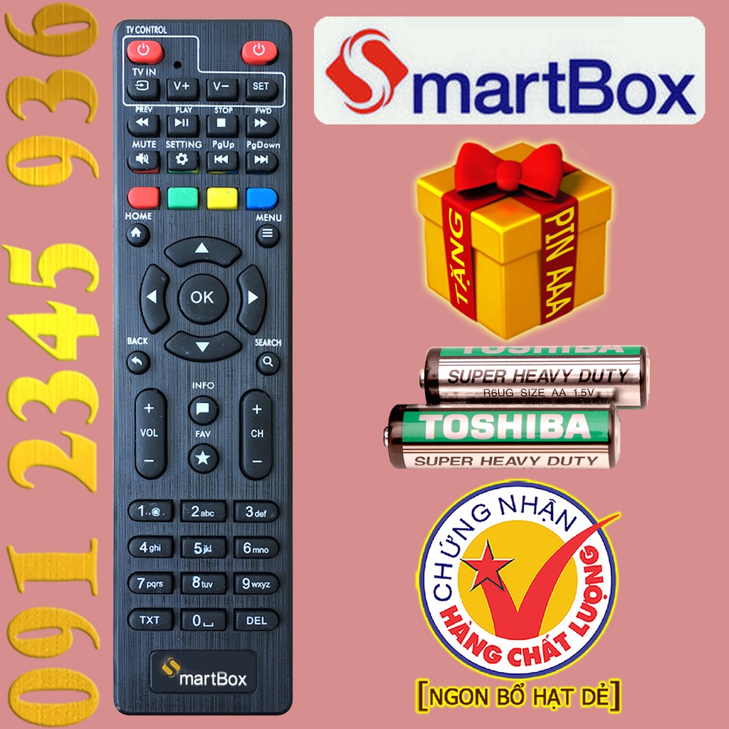 Điều khiển SmartBox có "Học Lệnh'' cho đầu FPT 2018 là TvBox Android. (Mẫu số 6)