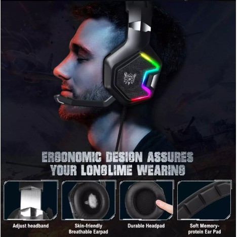 Tai nghe chơi game ONIKUMA K10 Pro PS4 Tai nghe chụp tai có đèn LED RGB với micrô đa hướng dành cho PC Máy tính xách tay