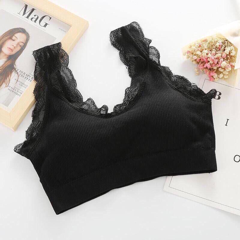 Áo bra gân tăm viền ren có mút ngực Ms09