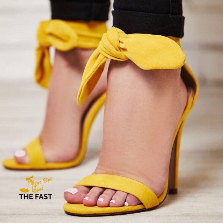 [HCM] Sandal cao gót quai ngang bản nhỏ dây hậu là nơ xinh độc và đẹp TT181