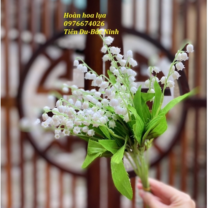 Hoa giả_Hoa linh lan cành 2 nhánh cực đẹp, bó hoa cầm tay cô dâu, phù hợp mọi phong cách_Hoàn hoa lụa