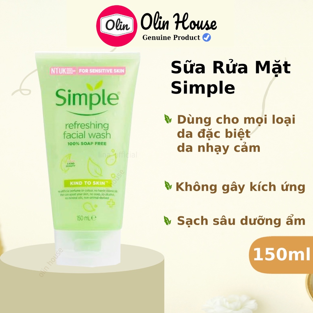 Combo Sữa rửa mặt Simple 150ml + Toner Simple 200ml + Nước tẩy trang Simple 200ml kiềm dầu ngừa mụn - Olin House