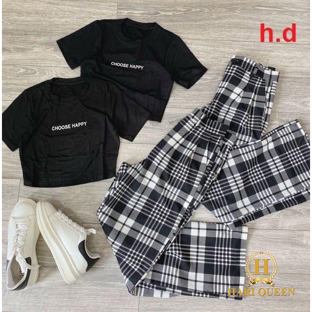 [FREESHIP ĐƠN TỪ 50K] Sét áo croptop choose + quần ống rộng kẻ HDA0420
