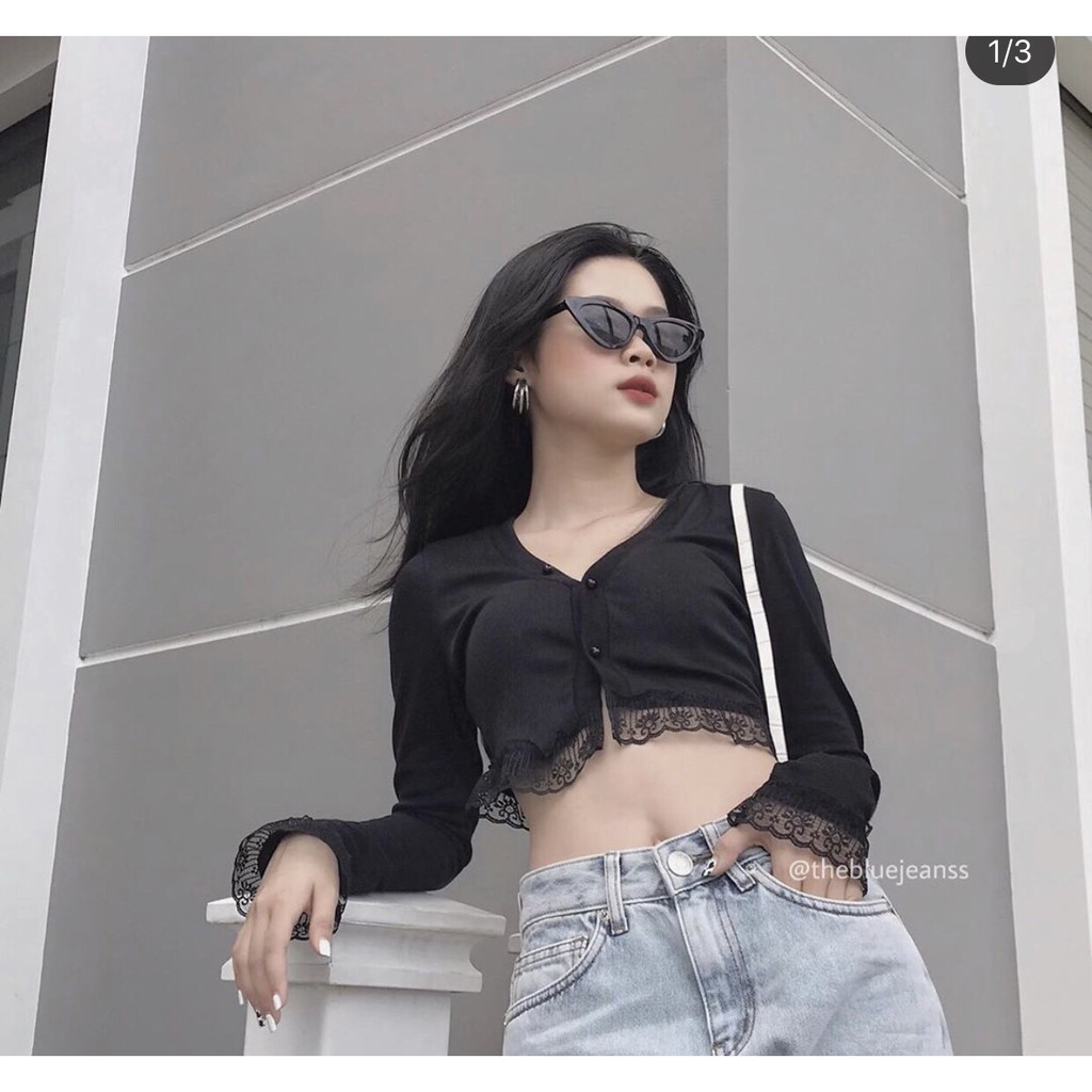 Áo croptop tay dài phối ren A5003