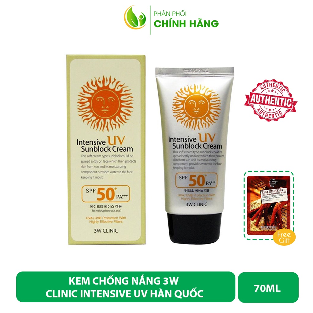 Kem chống nắng 3W Clinic Intensive UV Sunblock Cream Hàn Quốc SPF 50 PA+++ 70ml