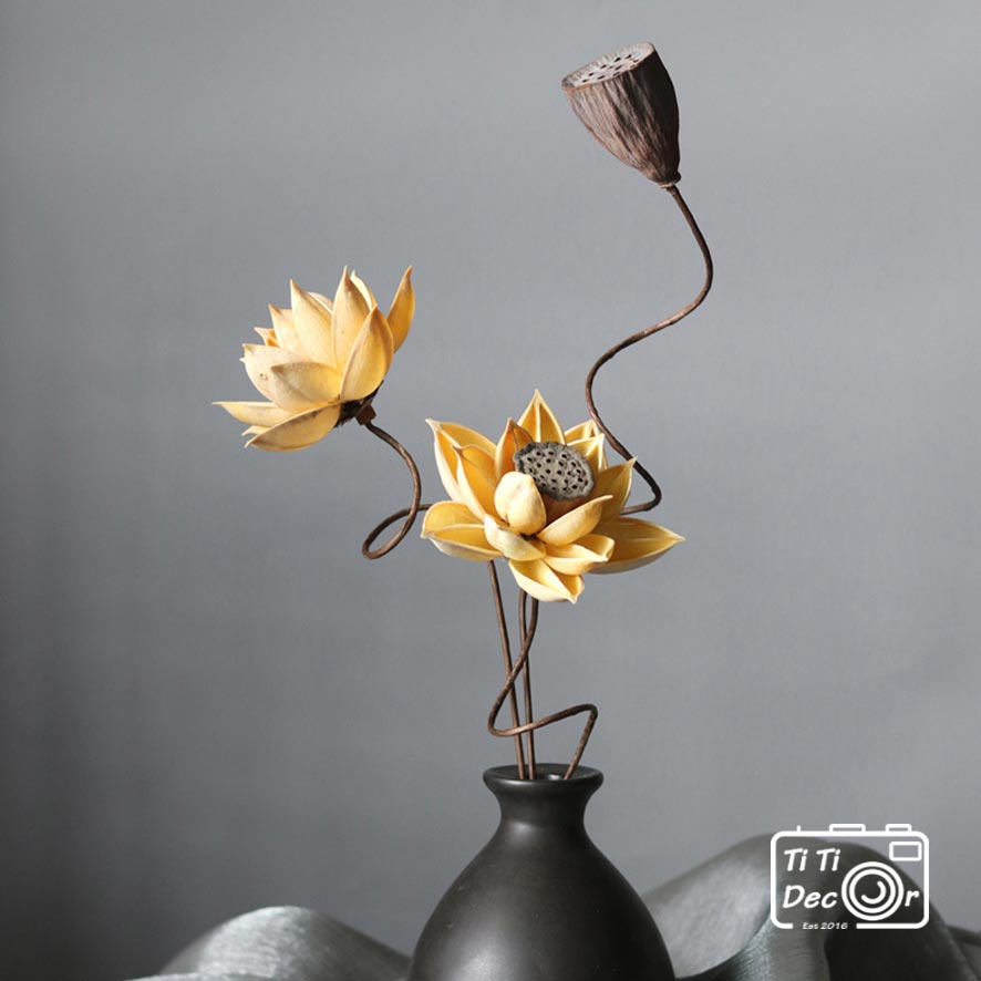 Hoa Khô Vintage TiTi Decor Hoa Sen Khô Trang Trí Phòng Khách, Phòng Thiền - Zen, Hoa Lá Vintage
