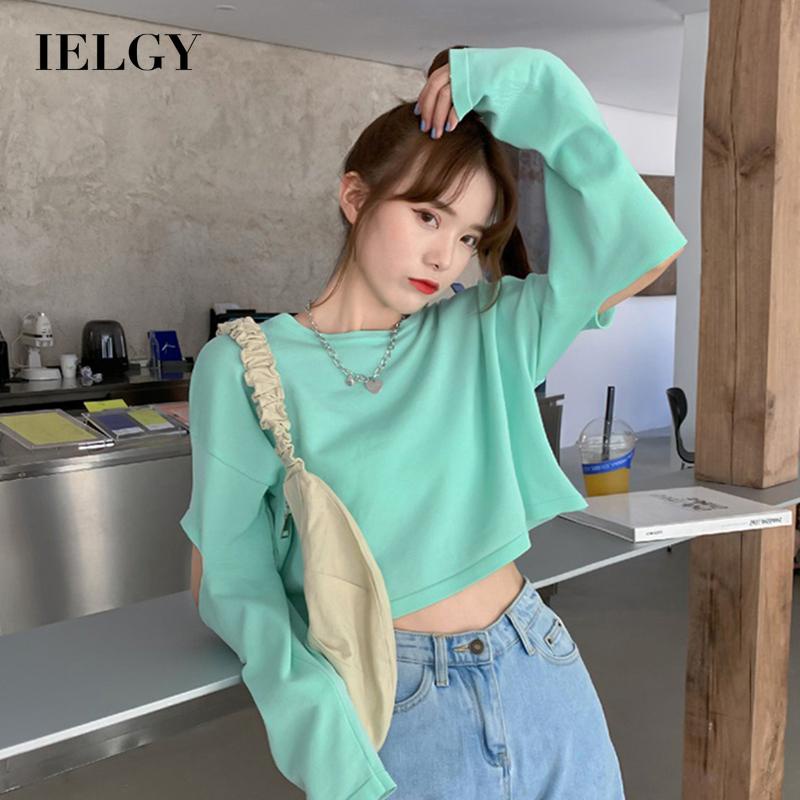 IELGY  Áo Thun Dài Tay Màu Sắc Đơn Giản Dễ Phối Đồ Cho Nữ