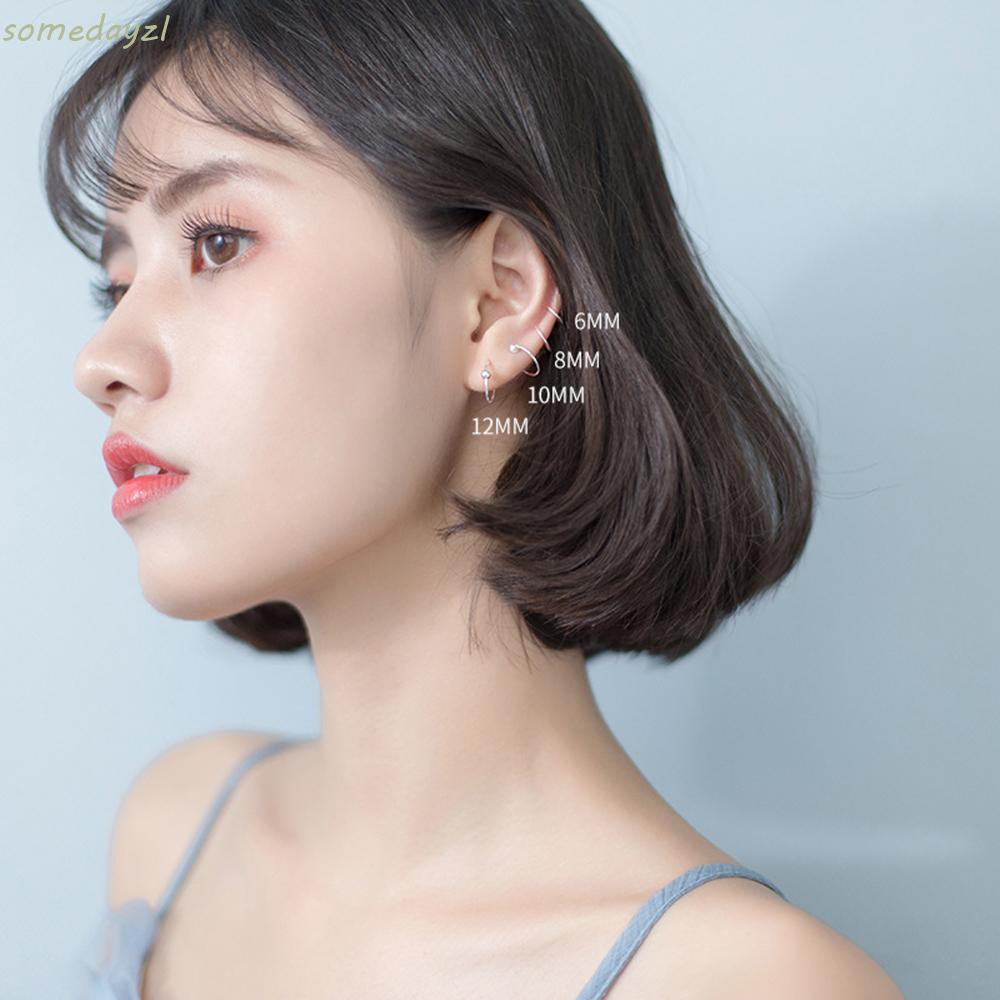 Bông Tai Thời Trang Hình Tròn Bằng Thép Không Gỉ Nhiều Màu 6mm / 8mm / 10mm / 12mm
