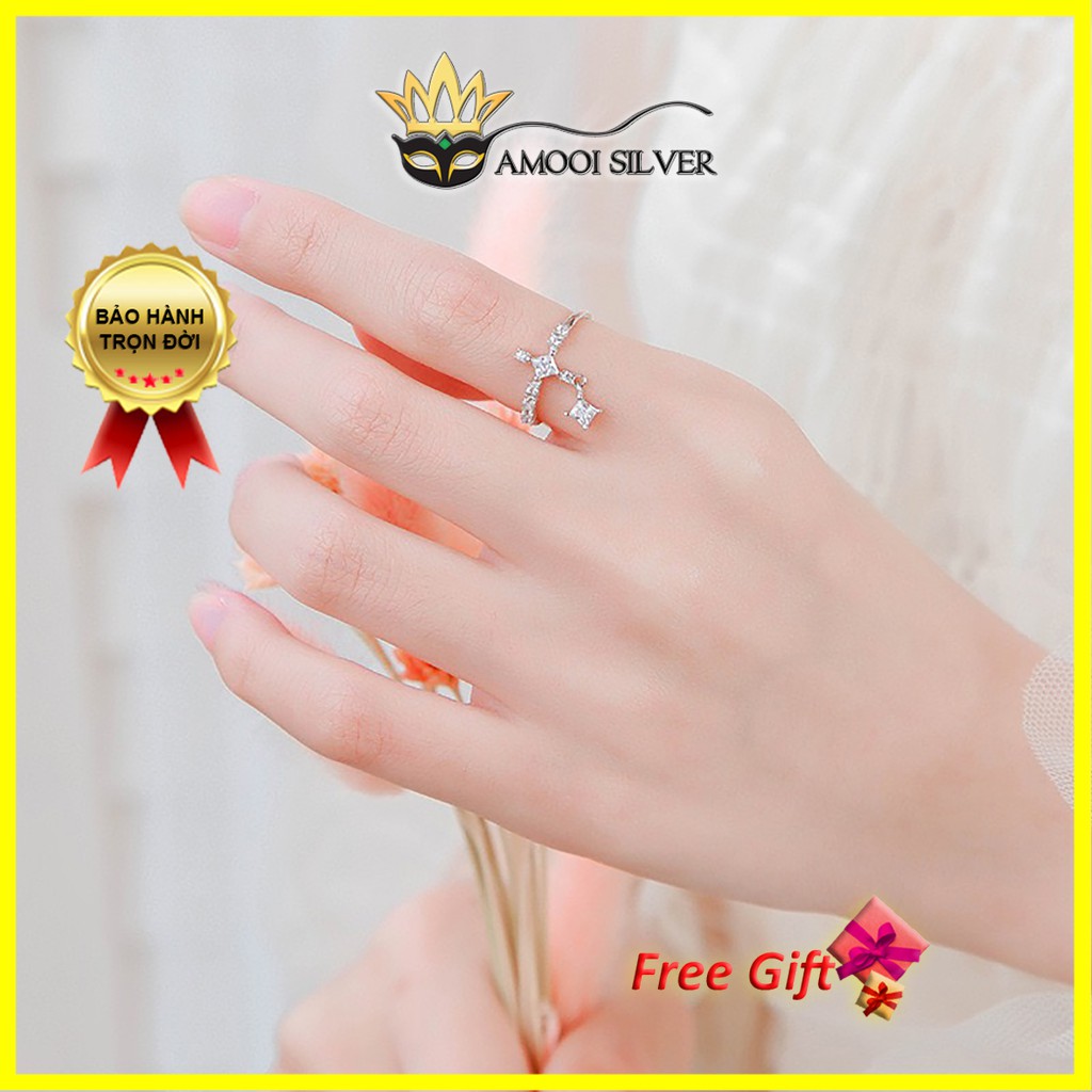 Nhẫn bạc S925 freesize chữ I viên đá rơi - Amooi Silver AN72