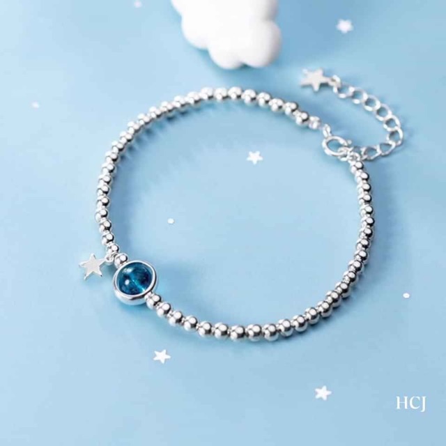 LẮC TAY BI MẶT ĐÁ TÓC XANH CAO CẤP - LẮC TAY BẠC S925