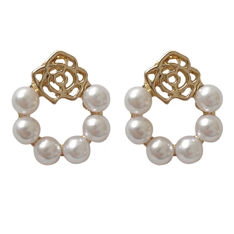 Khuyên tai hình hoa hồng đính hạt phong cách hàn quốc - Maben