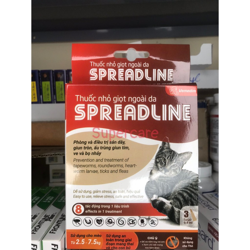 Spreadline - Nhỏ Giọt Ngoài Da Ve, Bọ Nhảy, Giun Tròn, Sán Dây,..Trên Mèo Từ 2.5 - 7.5Kg