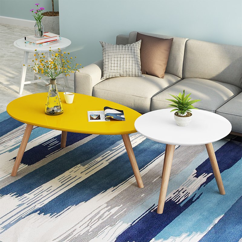 Cặp bàn trà sofa hình trứng và bàn tròn, chân gỗ tiện sơn lót PU chống mối mọt, dễ lắp đặt khi nhận hàng