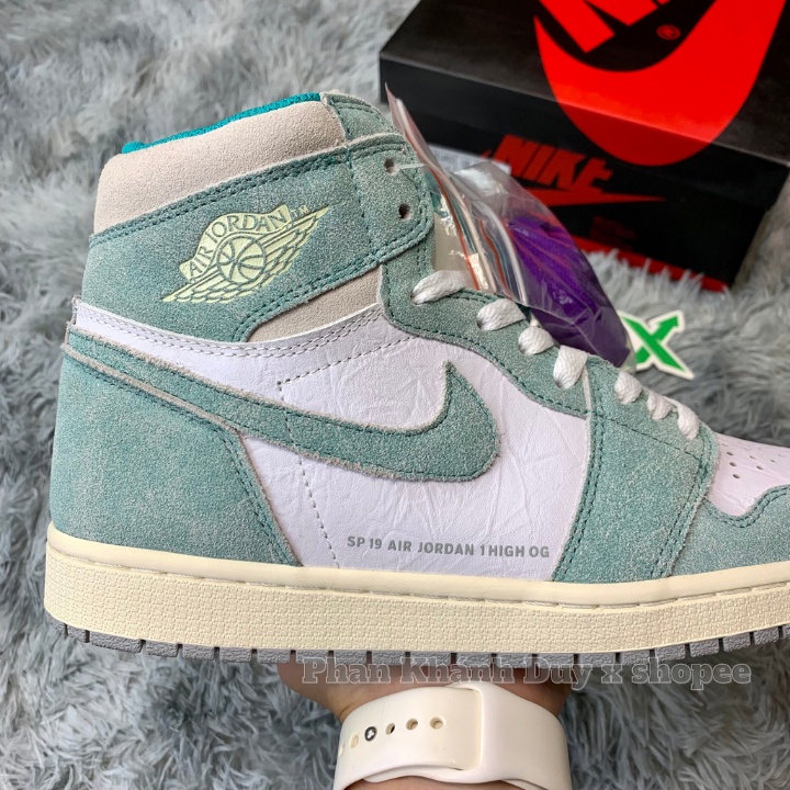 Giày thể thao Jordan 1 turbo green high xanh ngọc phấn cao cổ nam nữ da lộn đủ PK