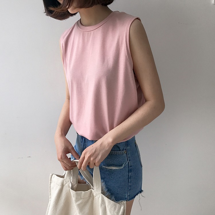 Áo thun cotton không tay trơn màu đơn giản thời trang mùa hè hàn quốc dành cho nữ | BigBuy360 - bigbuy360.vn