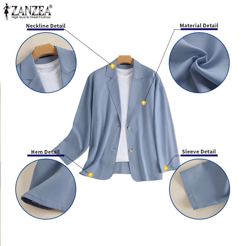 ZANZEA Áo Khoác Blazer Dài Tay Màu Trơn Thời Trang Cho Nữ