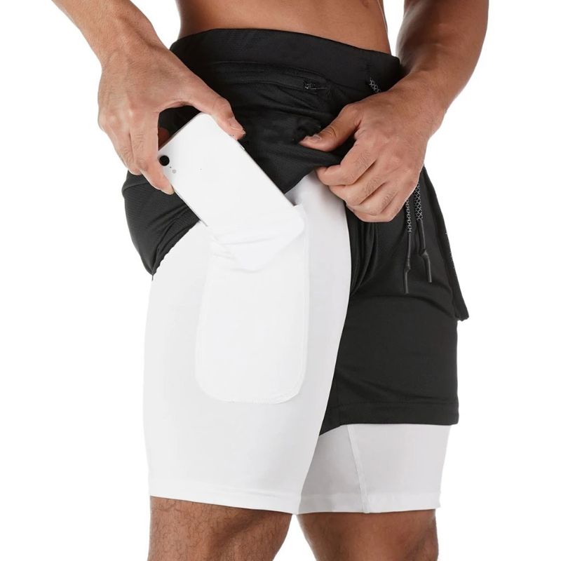 Quần Short Thể Thao 2 Trong 1 Phối Khóa Kéo Họa Tiết Rằn Ri Cá Tính Cho Nam