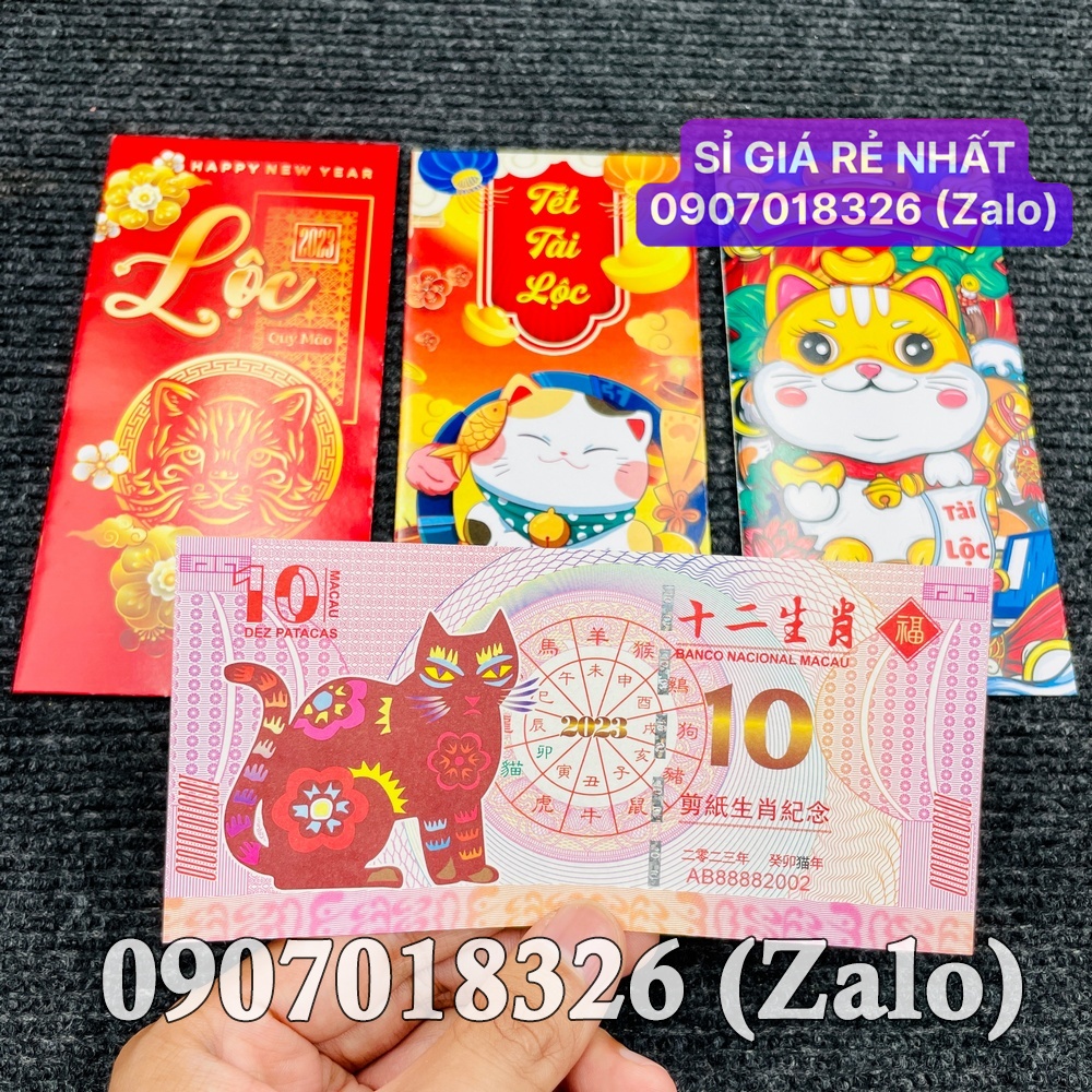 Xấp 100 Tờ tiền Lì xì độc 10 Macao hình con Mèo sang chảnh