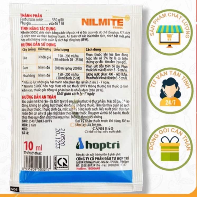 Chế phẩm sinh học đặc trị nhện hoa hồng Nilmite 550SC 10ml - Hợp Trí . Nông Dược Xanh