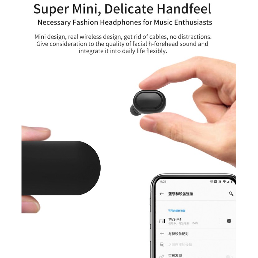 Tai nghe Không dây Bluetooth 5.0 AI6 plus có hộp sạc, thiết kế mini, dùng để chơi game sạc pin hấp thụ điện mặt trời