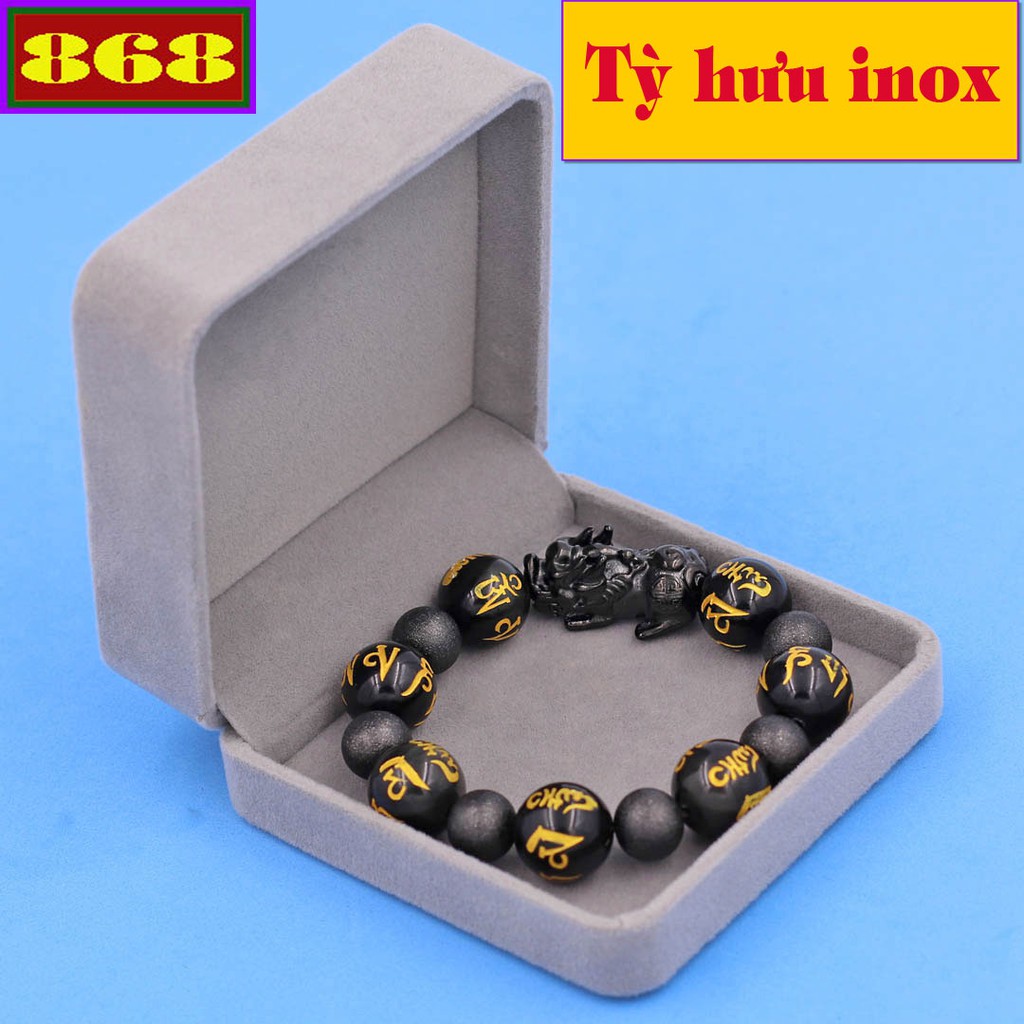 Chuỗi đeo tay đen phật chú vàng 16 ly tỳ hưu đen VCTADPCVSBETHE16 - Vòng chuỗi đá phong thủy