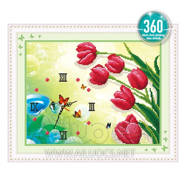 Tranh gắn đá Ailuo Đồng Hồ - hoa tulip 77332