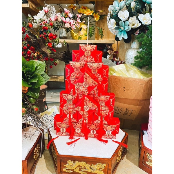 Combo 100 vỏ hộp giấy hoa văn kèm dây tua đỏ