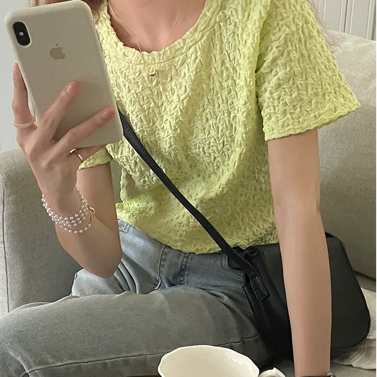 ihkke Áo thun tay ngắn màu trơn phong cách Hàn Quốc năng động thời trang cho nữ