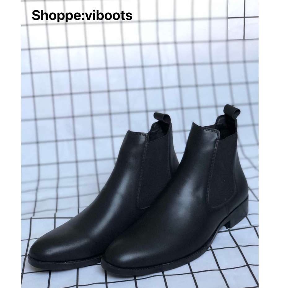 Giày Nam Chelsea Boots Classic Da Xít Cổ Chun Đế Cao Su Da Không Nhăn Phong Cách Lịch Lãm Tăng Chiều Cao