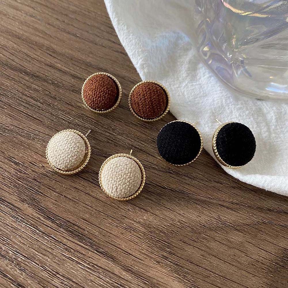 Bông tai hình tròn bằng vải len màu trơn phong cách Hàn Quốc sang trọng thời trang cho nữ