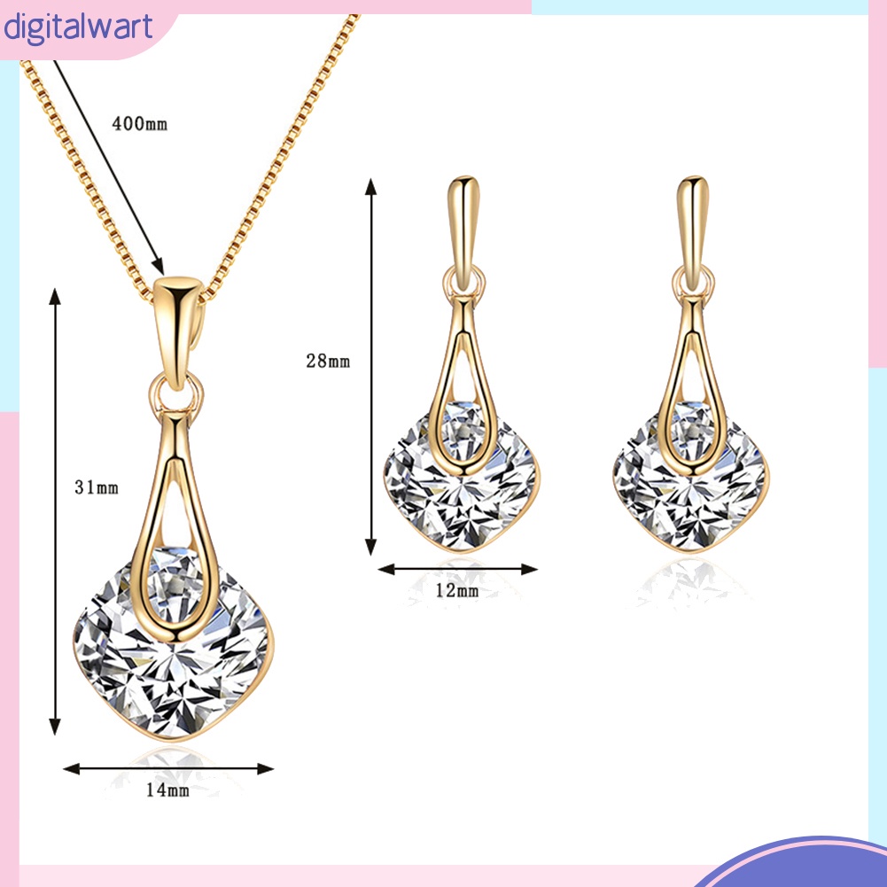 Bộ Vòng cổ + Bông Tai Đính Đá Hình Giọt Nước &amp; Vuông Cho Nữ