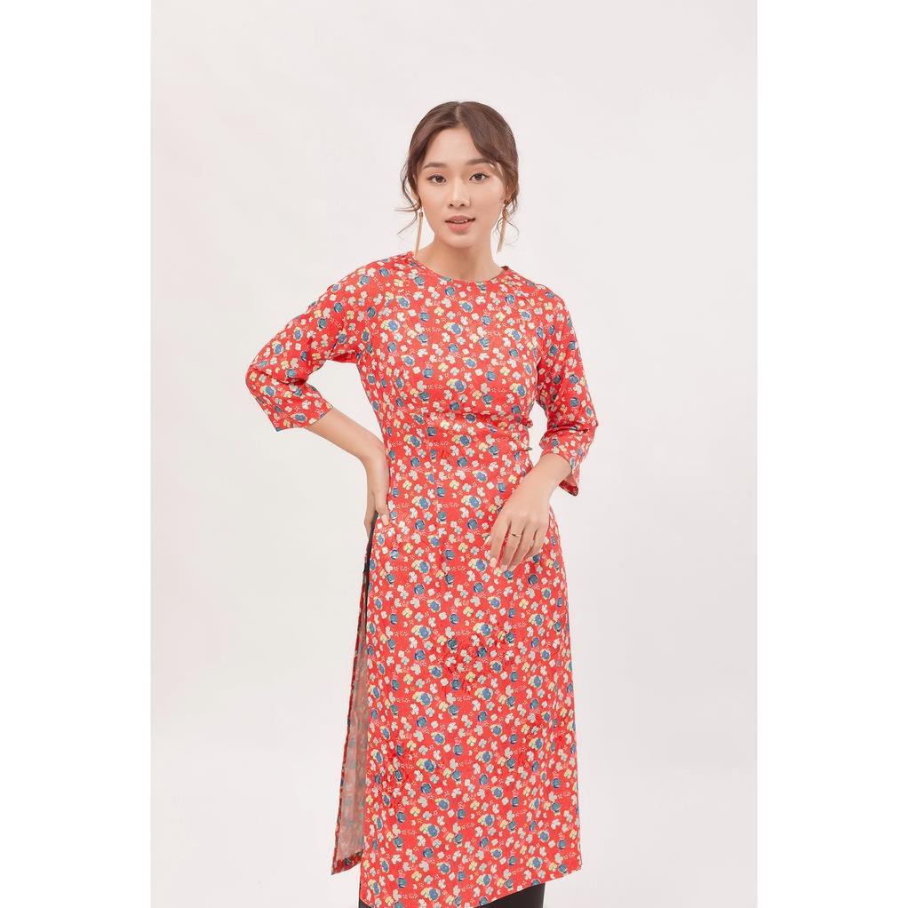 Áo Dài Nữ, Áo Dài Gấm Màu Đỏ Cổ Kiềng Tay Lững Họa Tiết Hoa Nhí Trẻ Trung Tinh Tế. | BigBuy360 - bigbuy360.vn