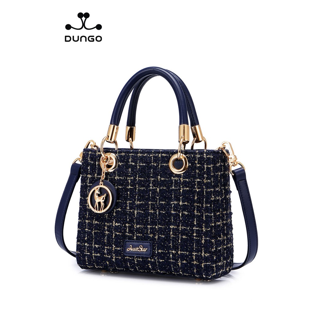 Túi Xách JUST STAR Tweed Charm Hươu DU172524 Xanh/ Đen/ Trắng