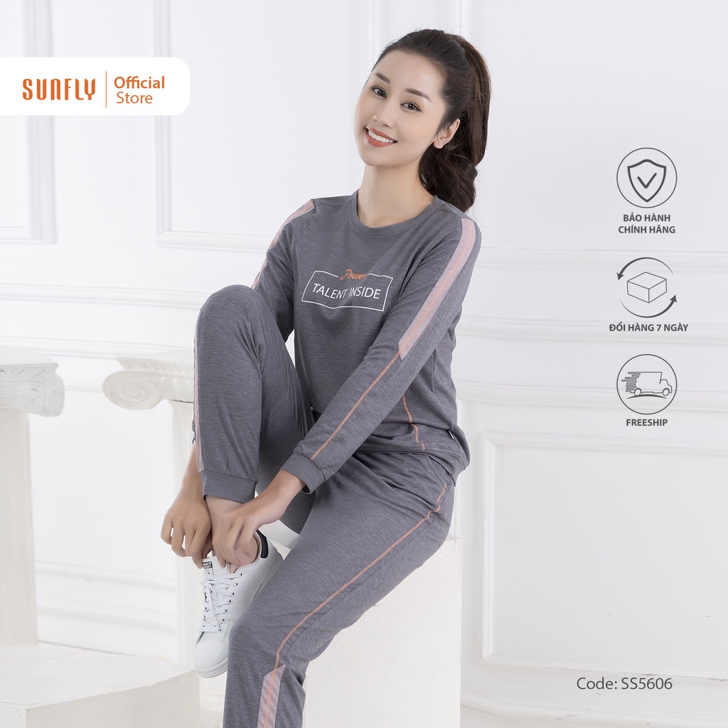 Bộ đồ mặc nhà nữ thể thao cotton da cá SUNFLYáo dài quần dài SS5606