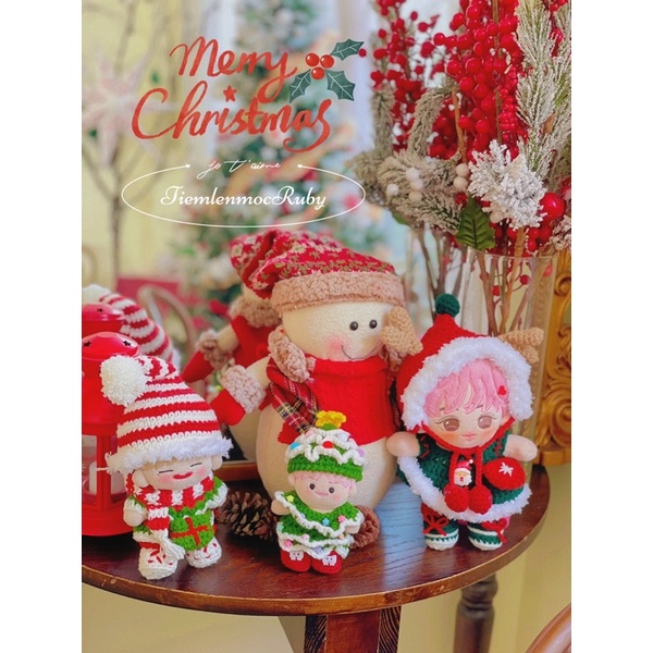 Set mũ chóp + đầm Santa cho doll 10,15,20cm