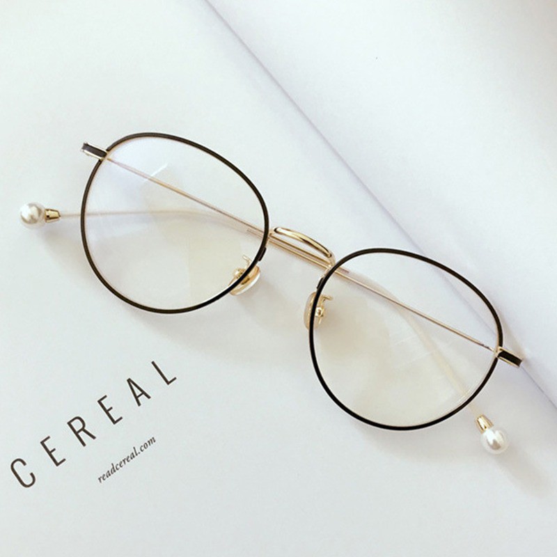 Kính gọng tròn to đính ngọc trai giả xinh xắn | BigBuy360 - bigbuy360.vn