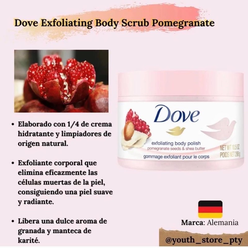Dove Tẩy Da Chết Body 𝘿𝙤𝙫𝙚 𝙀𝙭𝙛𝙤𝙡𝙞𝙖𝙩𝙞𝙣𝙜 𝘽𝙤𝙙𝙮 𝙎𝙘𝙧𝙪𝙗 𝙋𝙤𝙢𝙚𝙜𝙧𝙖𝙣𝙖𝙩𝙚 𝙎𝙚𝙚𝙙𝙨 &amp; 𝙎𝙝𝙚𝙖 𝘽𝙪𝙩𝙩𝙚𝙧 (Có sẵn)