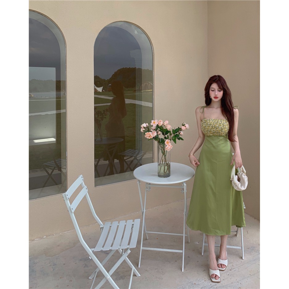 Đầm hai dây dáng ôm họa tiết hoa thời trang cho nữ