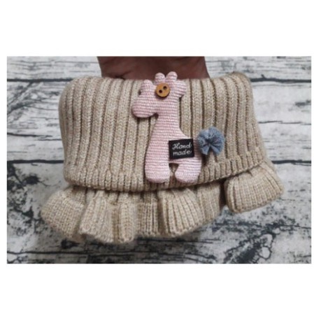 Khăn len quàng cổ đính thú mẫu mới cho bé, Khăn len ống nhúm bèo siêu cute cho bé gái