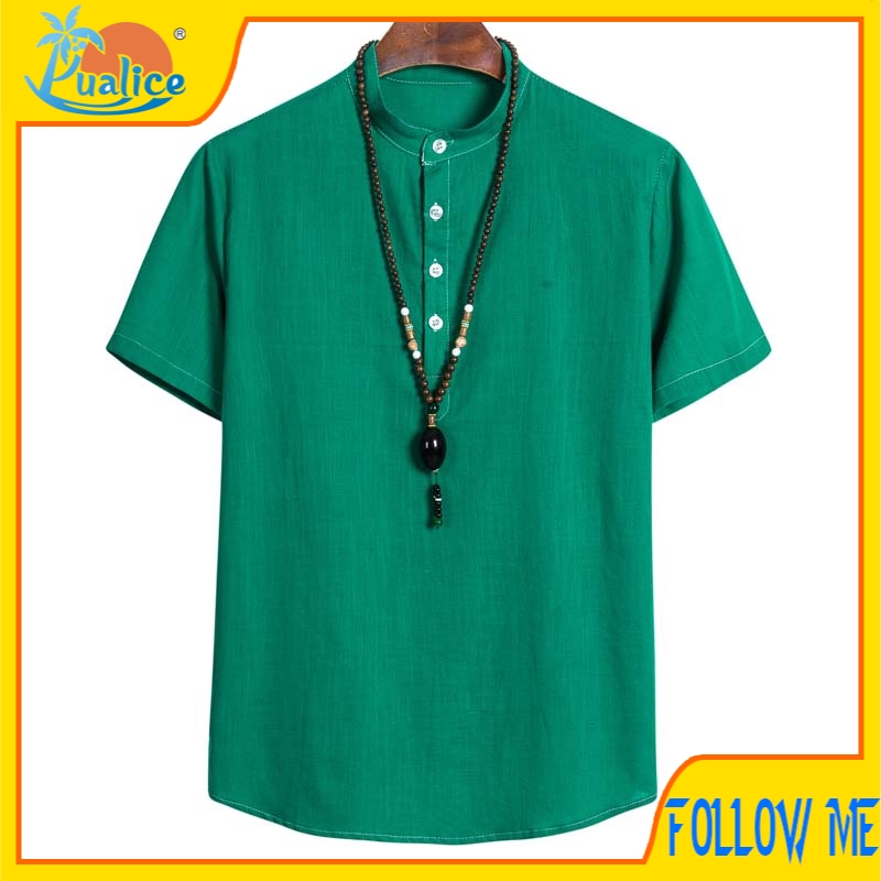 Chinese retro cotton and linen casual solid color T-shirt6