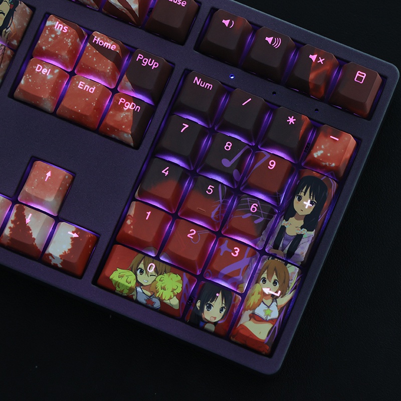 K-ON Theme Keycaps Hirasawa Yui Keycaps OEM Profile PBT Thuốc nhuộm thăng hoa Bàn phím cơ Keycaps Anime Keycaps ThroughL Light Keycaps 108 phím