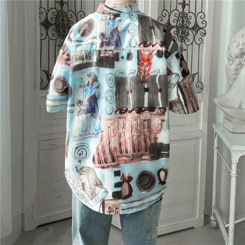 Men's Short Sleeve Shirt With 3d Pattern Printed Retro Thai Style 2021 (Size M-3Xl)