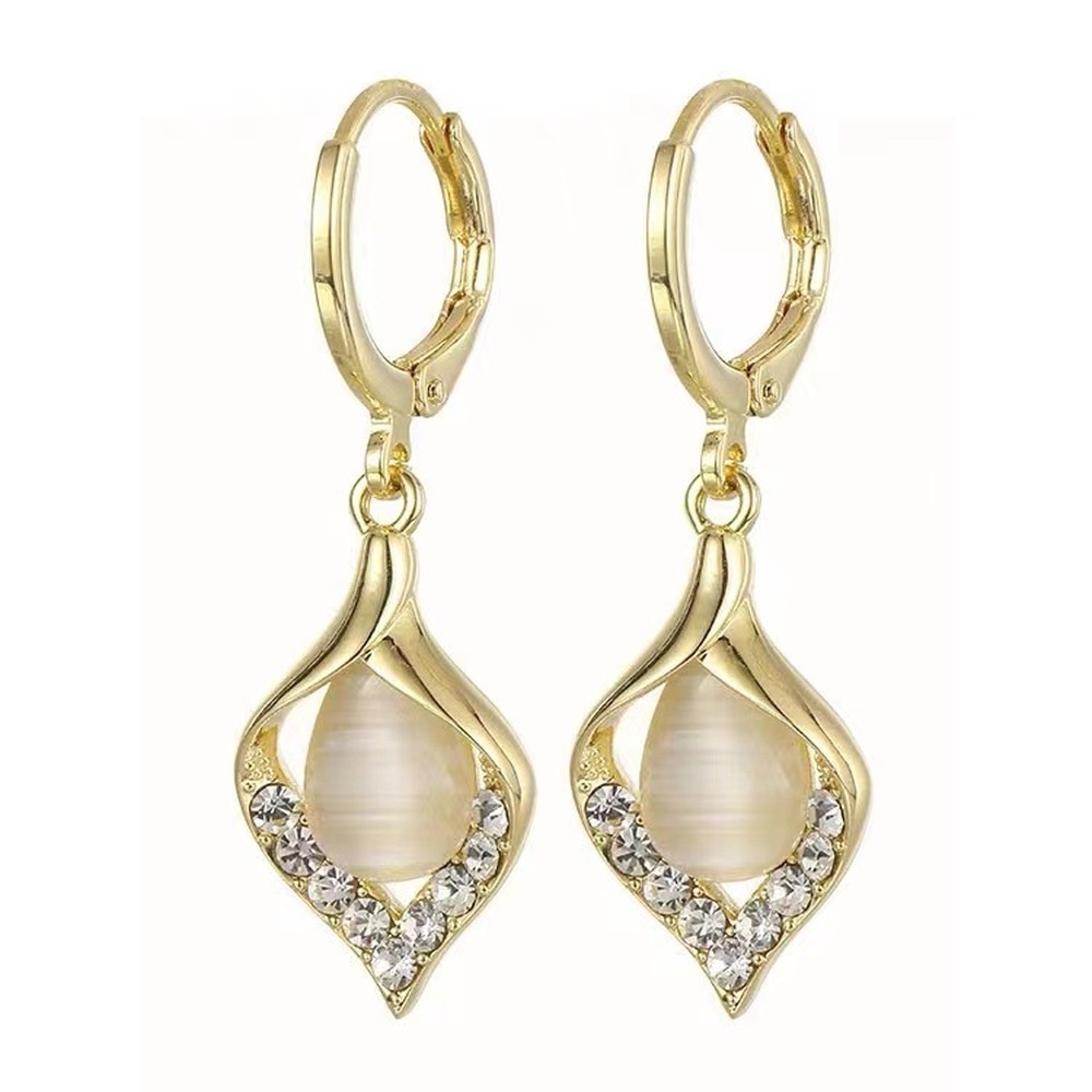 Bông Tai Hình Giọt Nước Đính Đá Opal Sang Trọng